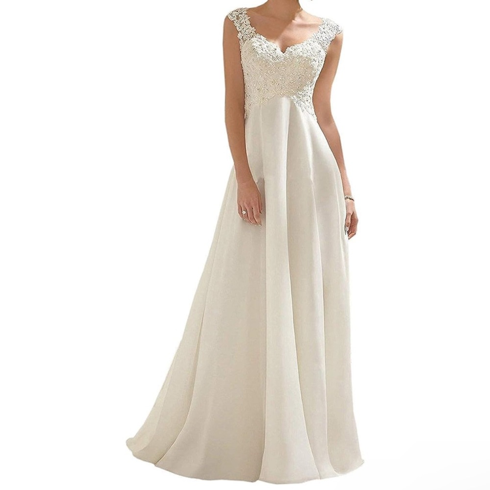 ABAOWEDDING Wedding Dress Lace‎ Double V-Neck Sleeveless Evening Dress